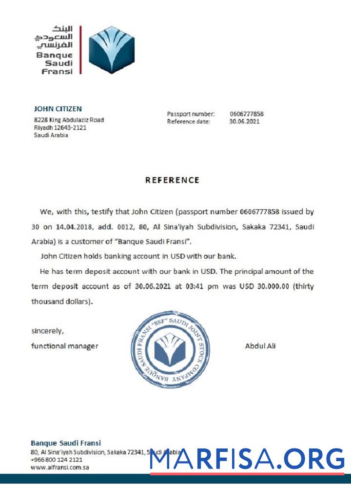 Downloadable Saudi Arabia Banque Saudi Fransi reference template